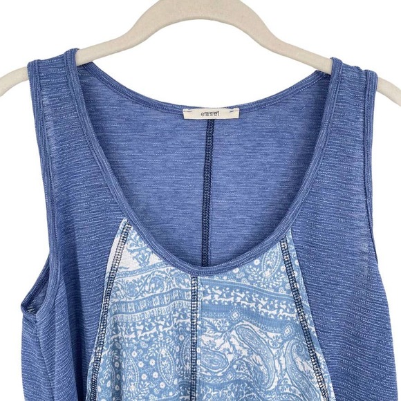 EASEL - Boho Sharktail Tank Mini Dress in Blue with Paisley - Size Small - Picture 2 of 8